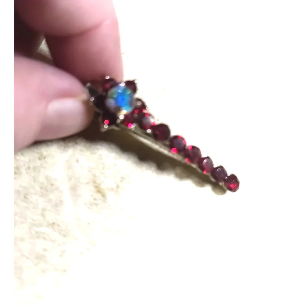 Hair Clip Barrettes Matching Pair Red Rhinestone